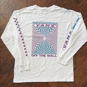 Vans White Long Sleeve Tee with Purple and Teal Graphics